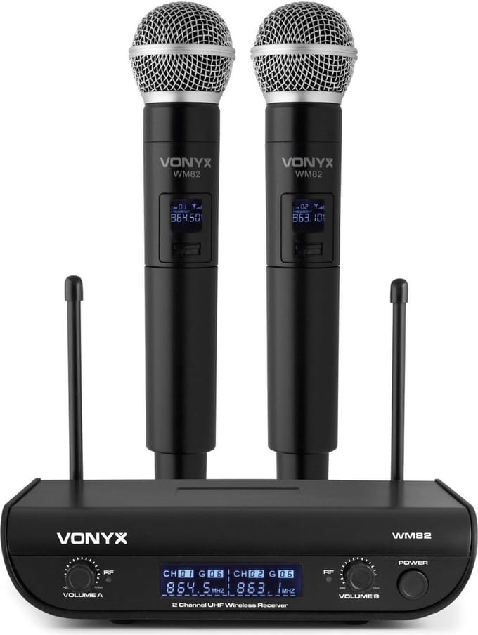 Draadloze microfoon - Vonyx WM82 draadloze microfoonset UHF met twee handmicrofoons