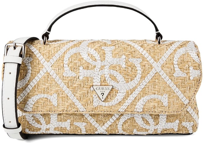 GUESS schoudertas handtas Kirsten Top Handle Flap Bag Natural / Cream White beige