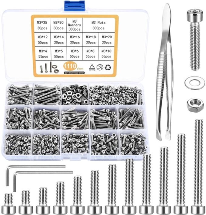 Allecto - Set van 1110 stuks M3 schroeven en moeren