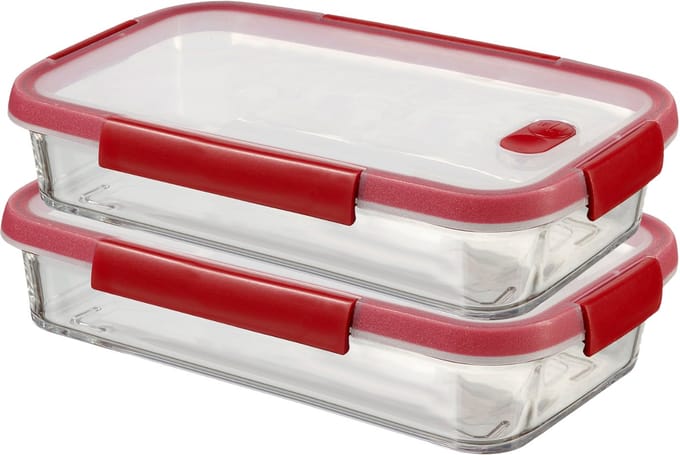 Curver Smart Cook Ovenschaal - Glas met deksel - Set van 2 x 3,7L - Rood/Transparant