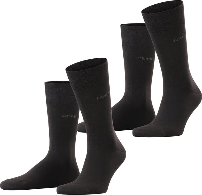 Esprit Basic Easy 2-Pack drukvrije comfort tailleband katoen multipack sokken heren zwart - maat 39-42