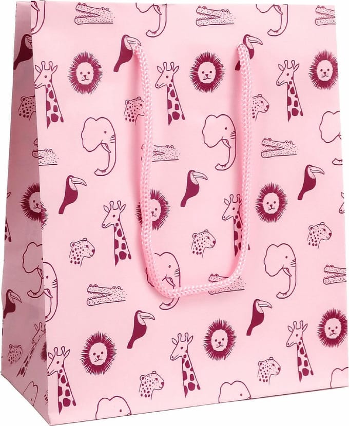 Luxe cadeautas met koord voor kinderen of geboorte - 24 x 10 x 33,5 cm - Jungle - Roze - 6 Stuks