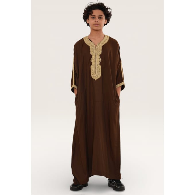 Kinderen jongens Ramadan bruin Marokkaanse Thobe gewaad Djellaba Gandoura Eid Jubba- K-HM67