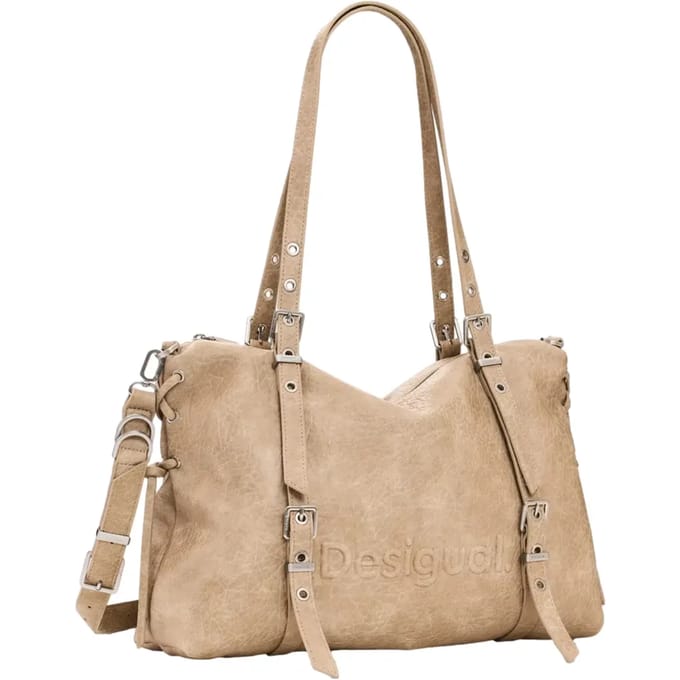 Desigual shopper schoudertas Half Logo Lanuza Shopper Beige Crude