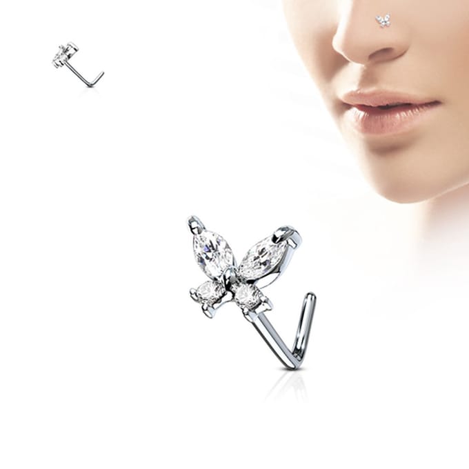 Neuspiercing vlinder sierlijk 0.8x6x5 - zilver wit - LMPiercings