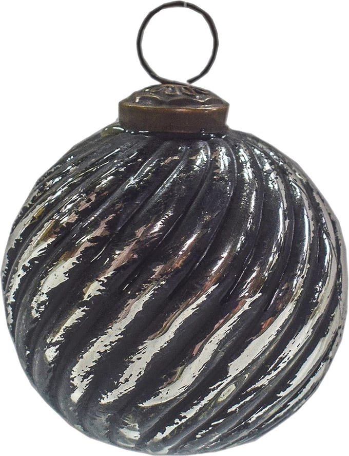 Clayre & Eef Kerstbal Overig Ø 7 cm Zwart Zilverkleurig Glas Kerstballen