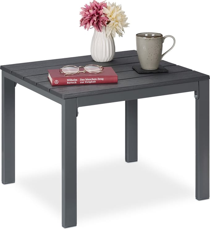 balkontafel met houtlook - 39 x 52 x 48 cm - stalen frame - buitentafel - grijs