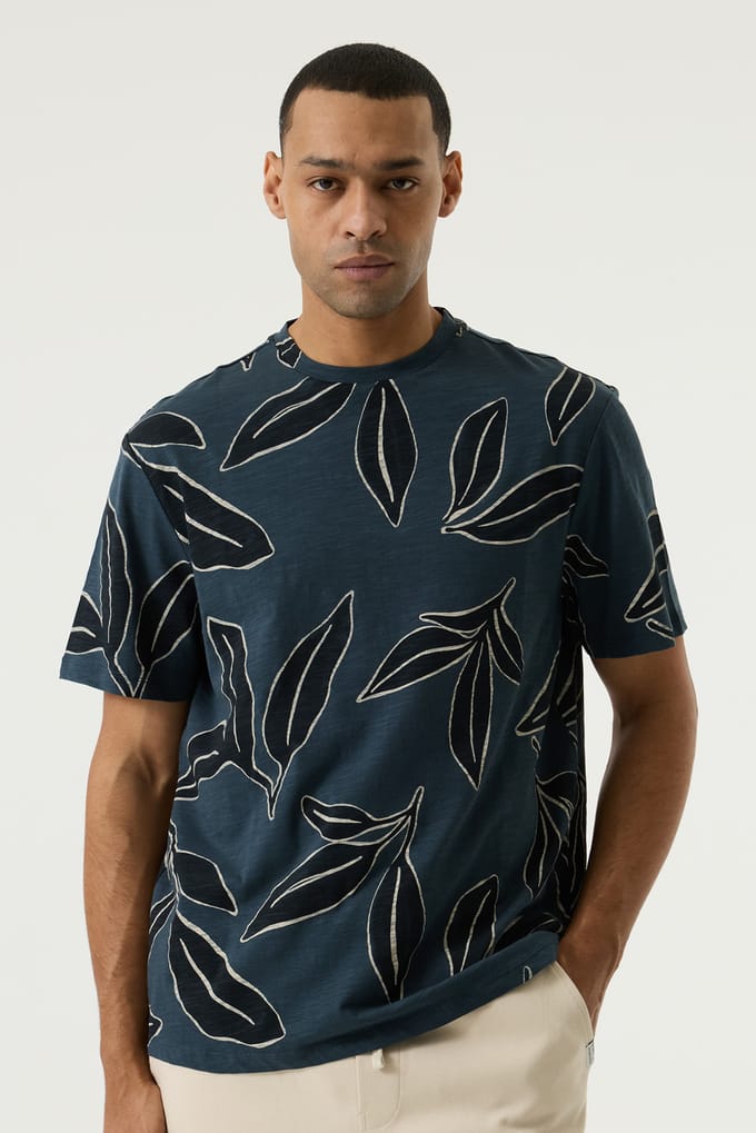 GARCIA Heren Print T-shirt Blauw Korte mouw