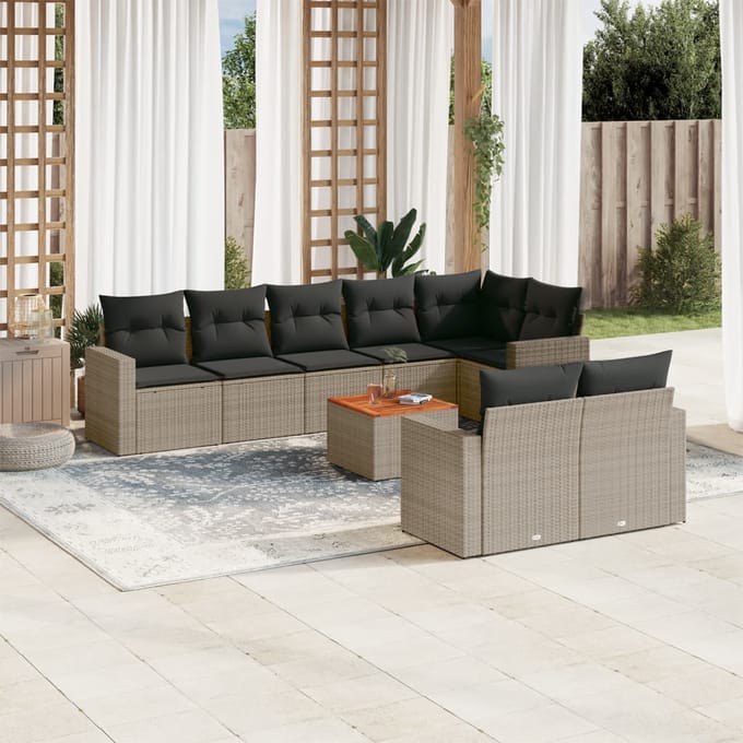 vidaXL - 9-delige - Loungeset - met - kussens - poly - rattan - grijs