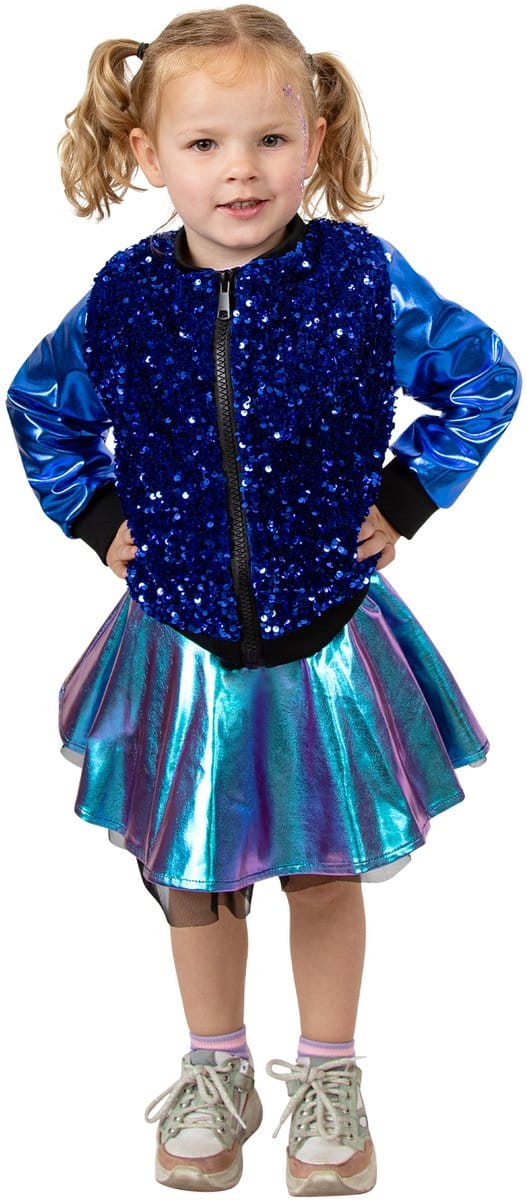 Jas kind pailletten/metallic blauw Maat 140
