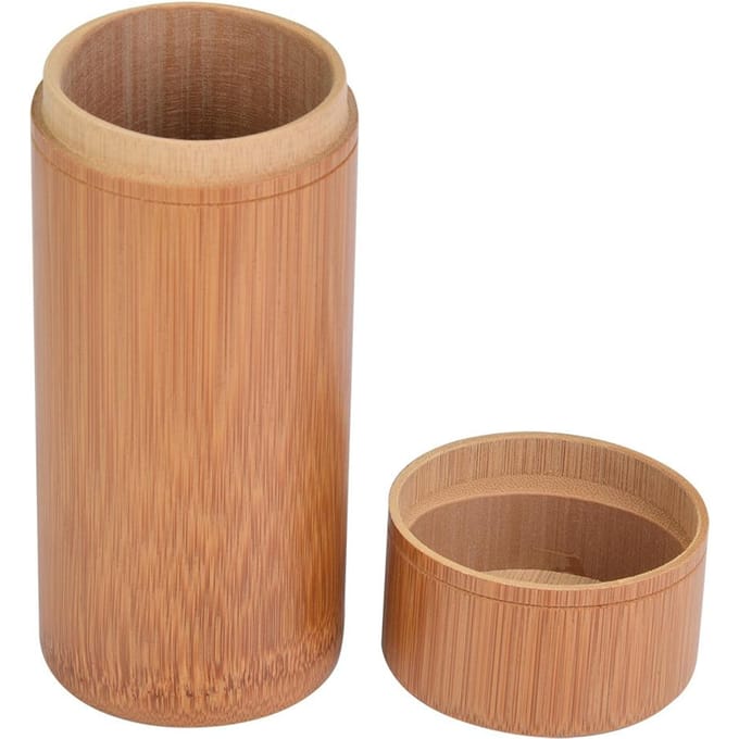 Boîte de rangement portable en bambou pour pots à thé (M) beige