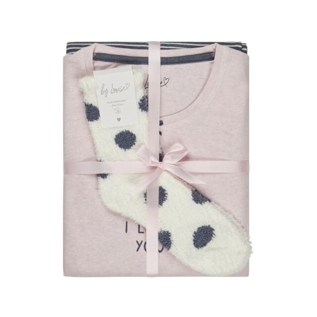 By Louise Dames Winter Pyjama Set Lang Interlock Roze - Maat XL