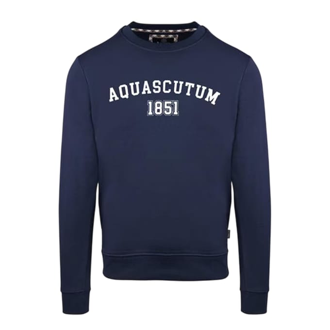 Aquascutum Heren-sweatshirt met gebogen logo (Marine)