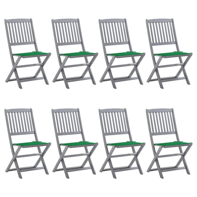 vidaXL - Opklapbare - stoelen, - 8 - stuks, - inclusief - kussens, - van - massief - acaciahout