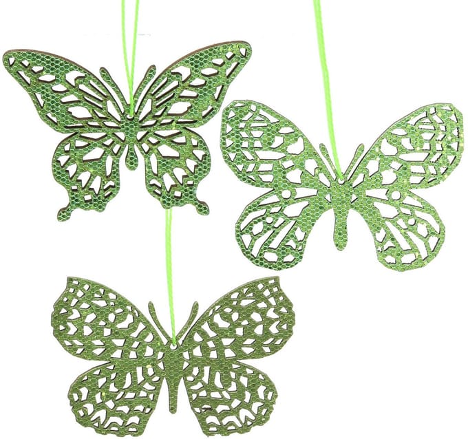 Decoratieve hanger vlinder groen glitter 8cm 12 st, 12 Stück