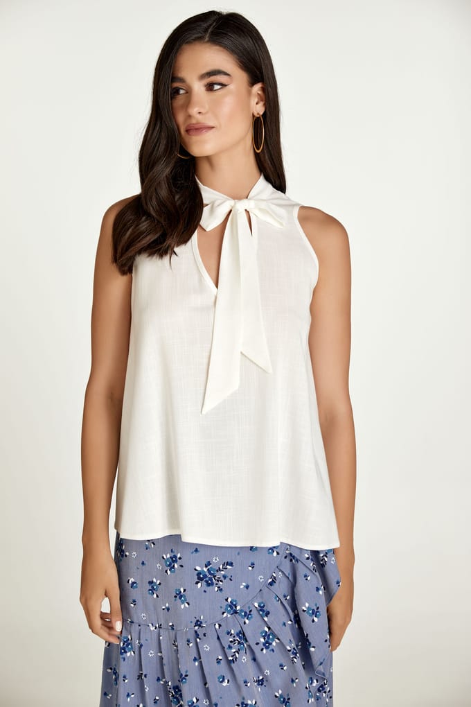 Ecru Band Detail Mouwloze Top