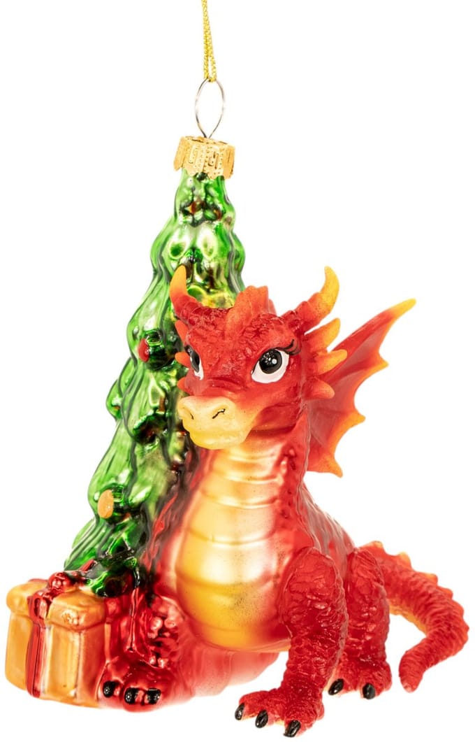 Rode draak met kerstboom kerstbal - Sass & Belle