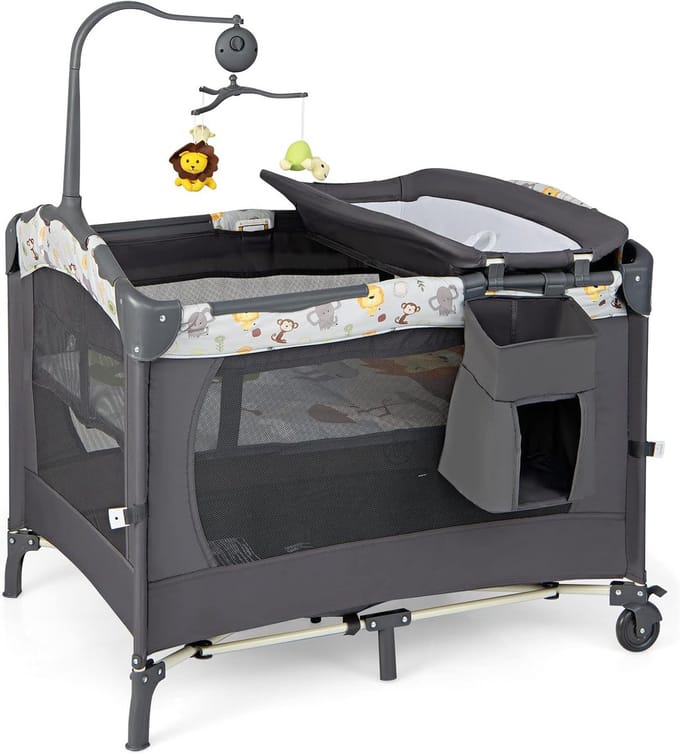 3 in 1 Inklapbaar Babyreisbed met Aankleedkussen en Box – Ideaal voor Reizen en Thuis