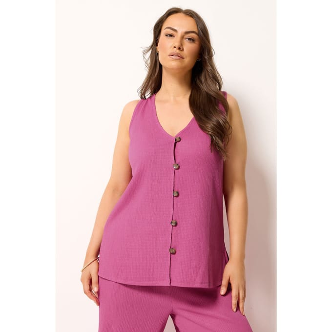 Yours Roze Getextureerd Gilet Size 44