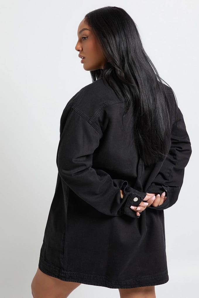 boohoo Dames Plus Denim ritssluiting shiftjurk | Washed Black | Maat: 20