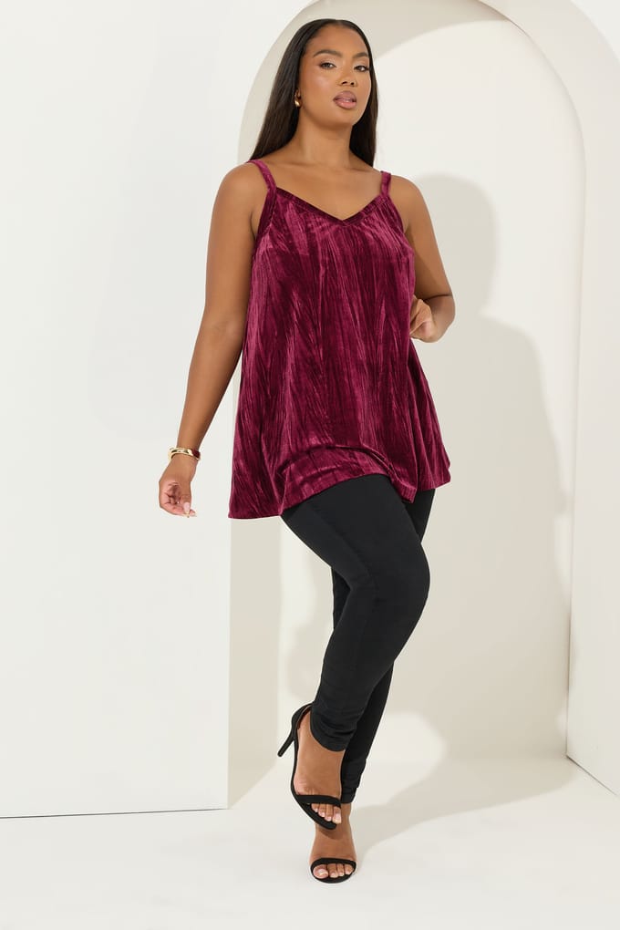 Yours Bordeauxrode Gekreukte Velours Cami Top Size 48