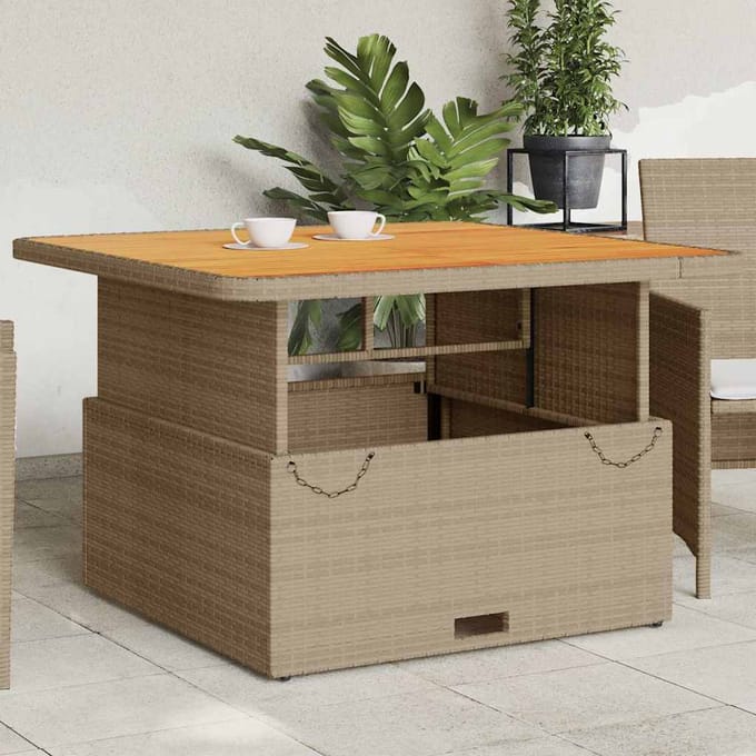 vidaXL - Tuintafel - 110x110x71 - cm - poly - rattan - en - acaciahout - beige