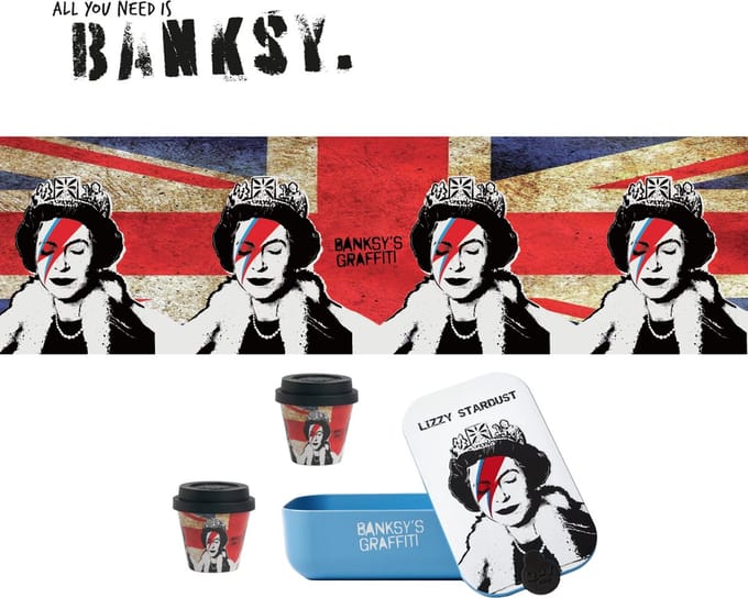 Quy Cup Banksy Edition “Lizzy Stardust" Pakket 2 Essentials Inbegrepen (Lunchbox & Espressokopje)