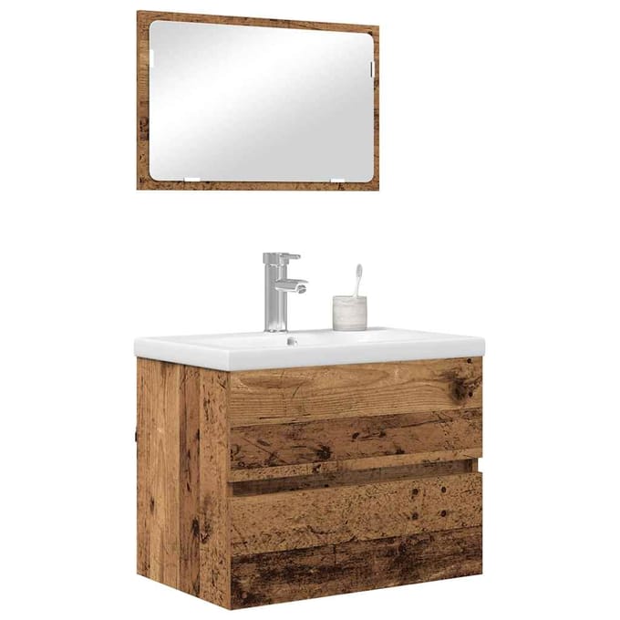 vidaXL - Badkamermeubel - Set - 3 - st - Oud - Hout - Bewerkt - hout