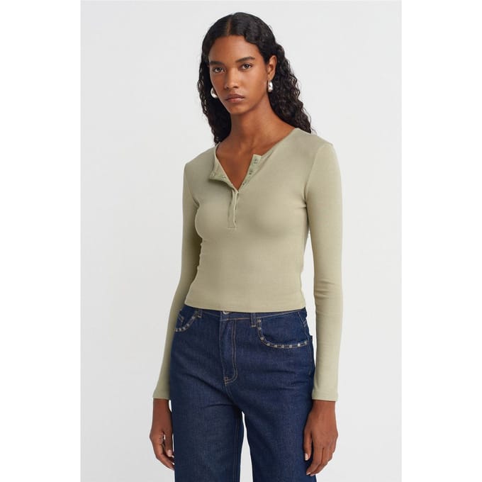 Slim Fit Lange Mouwen Jersey Blouse
