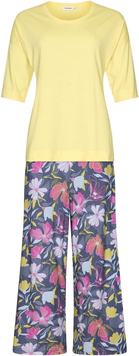 Pastunette Pyjama Flowers - Geel/Grijs - Katoen - Maat 42