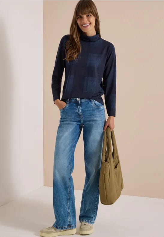 Shirt met lange mouwen, col en patroon