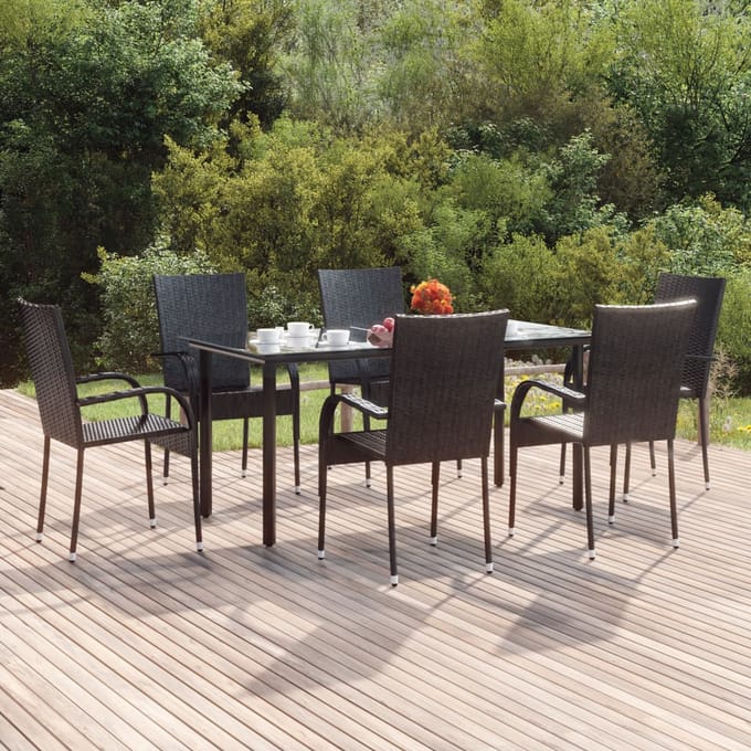 vidaXL - 7-delige - Tuinset - poly - rattan - zwart