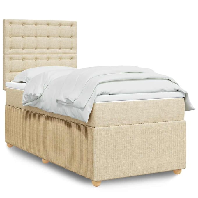 vidaXL - Boxspring - met - matras - stof - crèmekleurig - 100x200 - cm