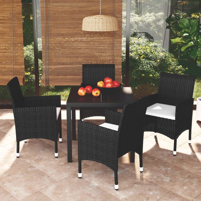 vidaXL - 5-delige - Tuinset - met - kussens - poly - rattan - zwart