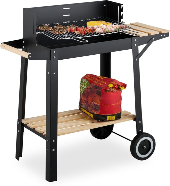 houtskoolbarbecue - met wielen - in hoogte verstelbaar rooster - windvanger