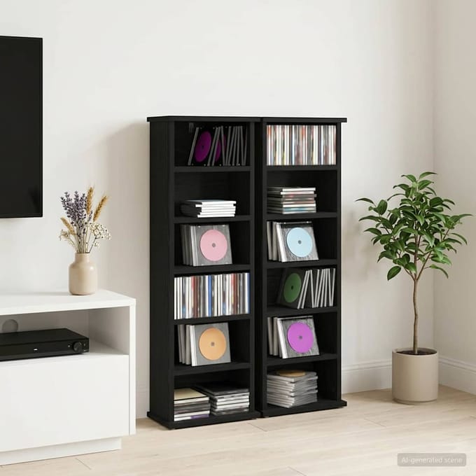 vidaXL - CD - Kast - 2 - st - Zwart - eiken - 60 - x - 17 - x - 92 - cm - Bewerkt - hout