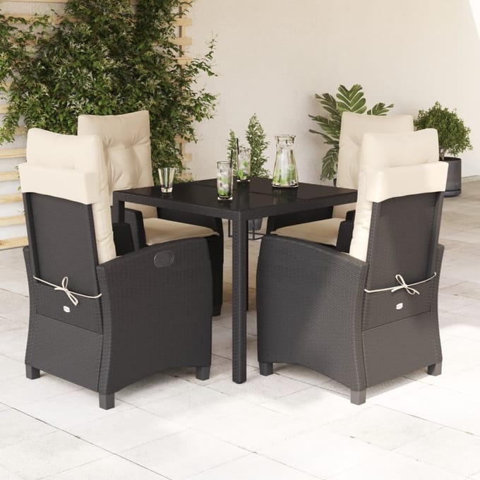 vidaXL - 5-delige - Tuinset - met - kussens - poly - rattan - zwart