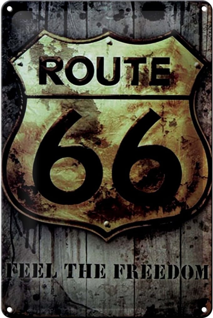 Blechschild Retro 20x30cm route 66 feel the freedom