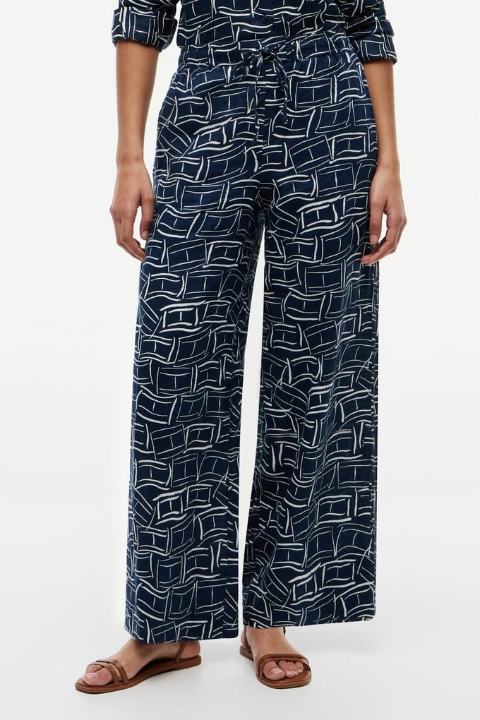 Tommy Hilfiger Essential Linen Pull On Pants Flag Feathers Dark Night Navy Größe: S | Ausgestellte Hosen Outlet | Damen | Weiß