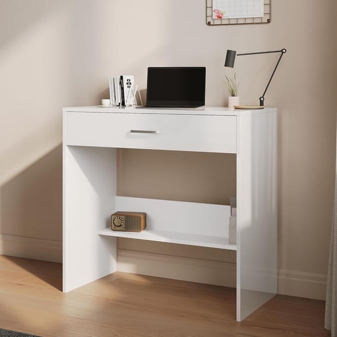 Bureau met Lade - Kaptafel Bureau - Thuiswerken Organiseren - Verdeelde Lade - 80x40x77 cm - Wit