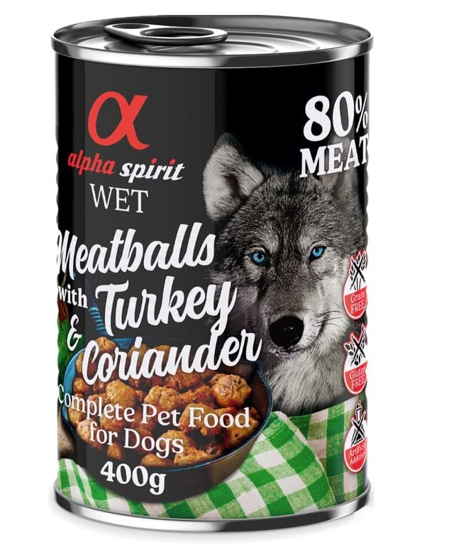 6x400g Alpha Spirit Hondengehaktballen Kalkoen & Koriander