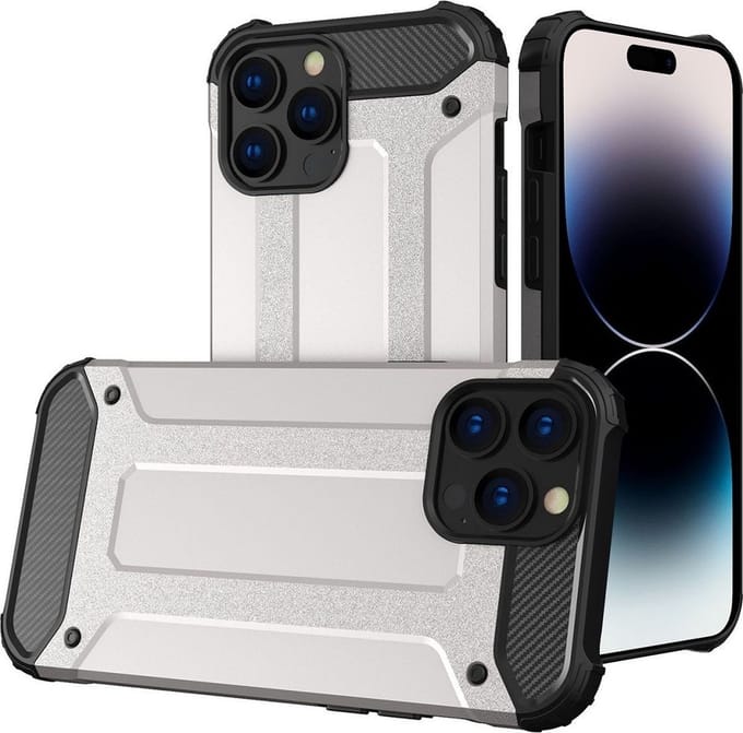 LuxeBass Hoesje geschikt voor Apple iPhone 14 Pro Max - Zilver - Armor case