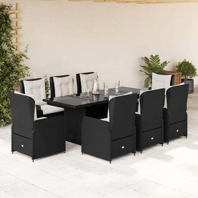 vidaXL - 9-delige - Tuinset - poly - rattan - zwart