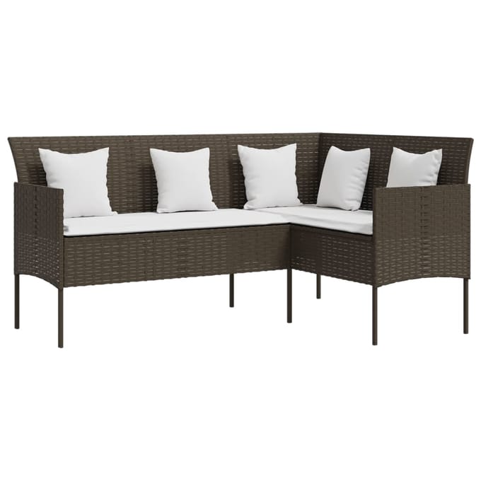 vidaXL Loungebank met kussens L-vormig poly rattan bruin
