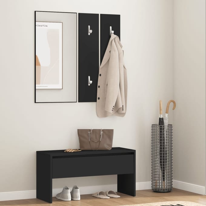 vidaXL - Garderobe - set - bewerkt - hout - zwart