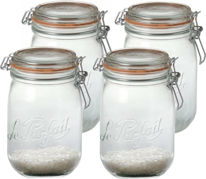 Le Parfait Voorraad/weckpot - 4x - glas - transparant - 17,6 x 8,5 cm - 1 L