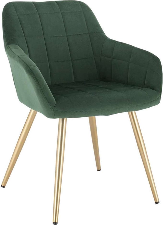 Eetkamerstoel - Velvet Groen/Goud - Met armleuning - Fauteuil stijl - Set van 1