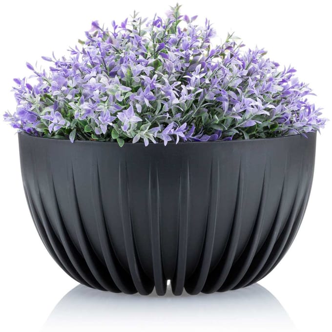 HowHomely Stripped Eco Serie - Bloempot - Zwart - Gerecycled