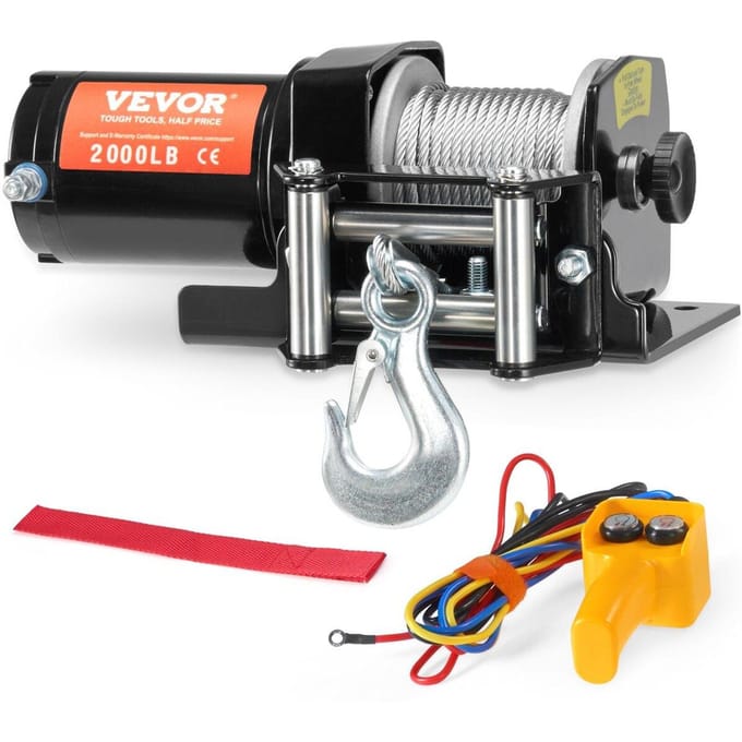 Treuil Électrique ATV UTV 2000 lbs Câble d'Acier IP 55 Étanche Commande Filaire