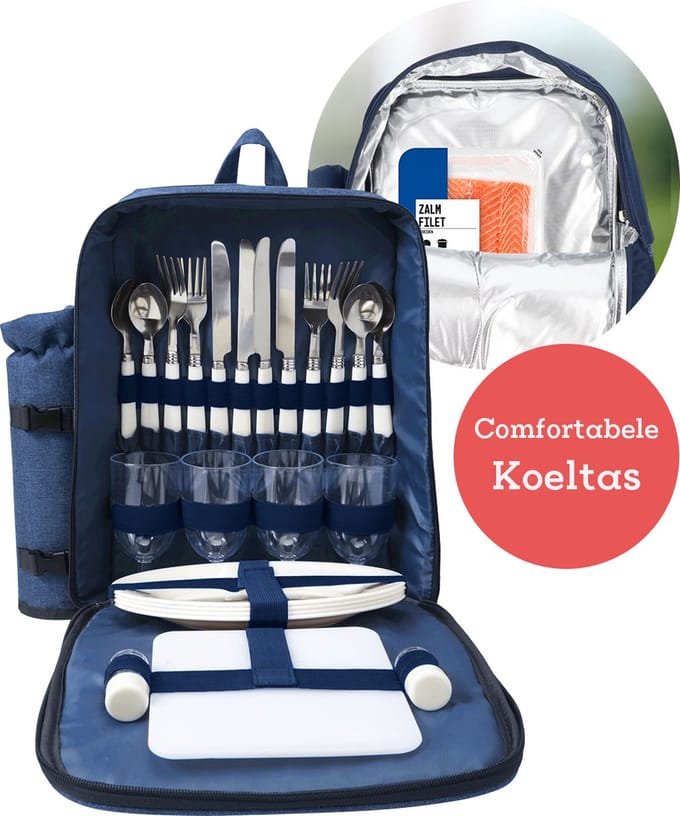 Picknicktas - 4 personen - Koelrugzak - Koeltas - afneembare Fleskoeler - Degelijk Functioneel en Stoer !